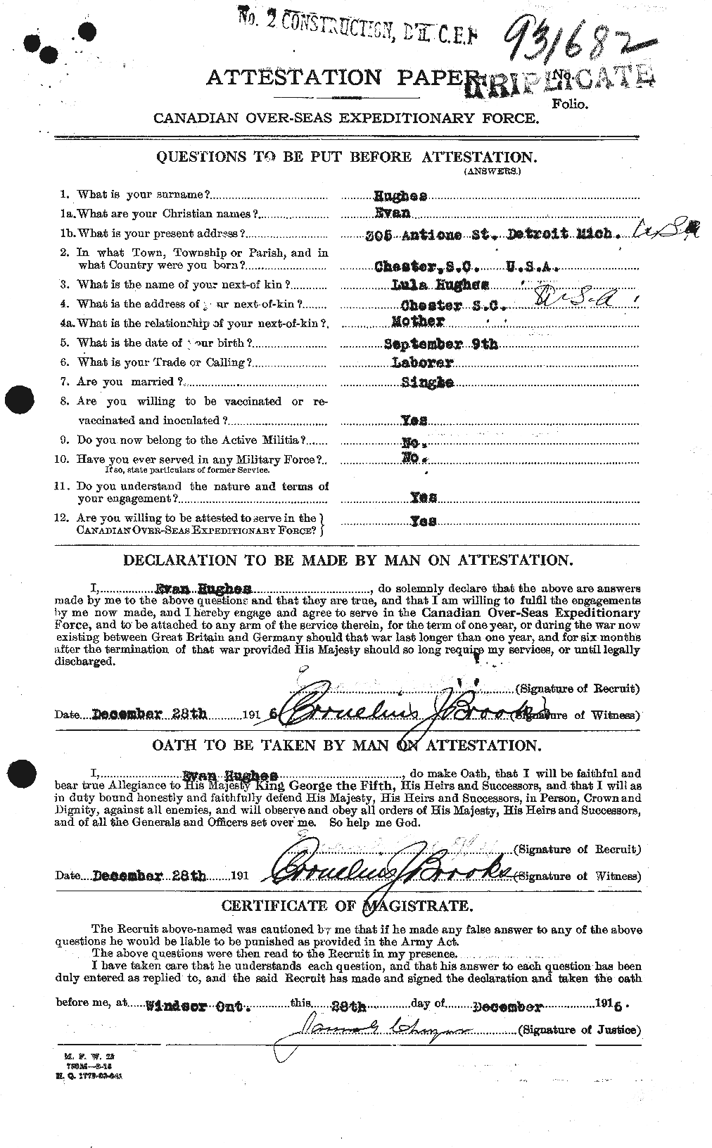 Dossiers du Personnel de la Première Guerre mondiale - CEC 403759a