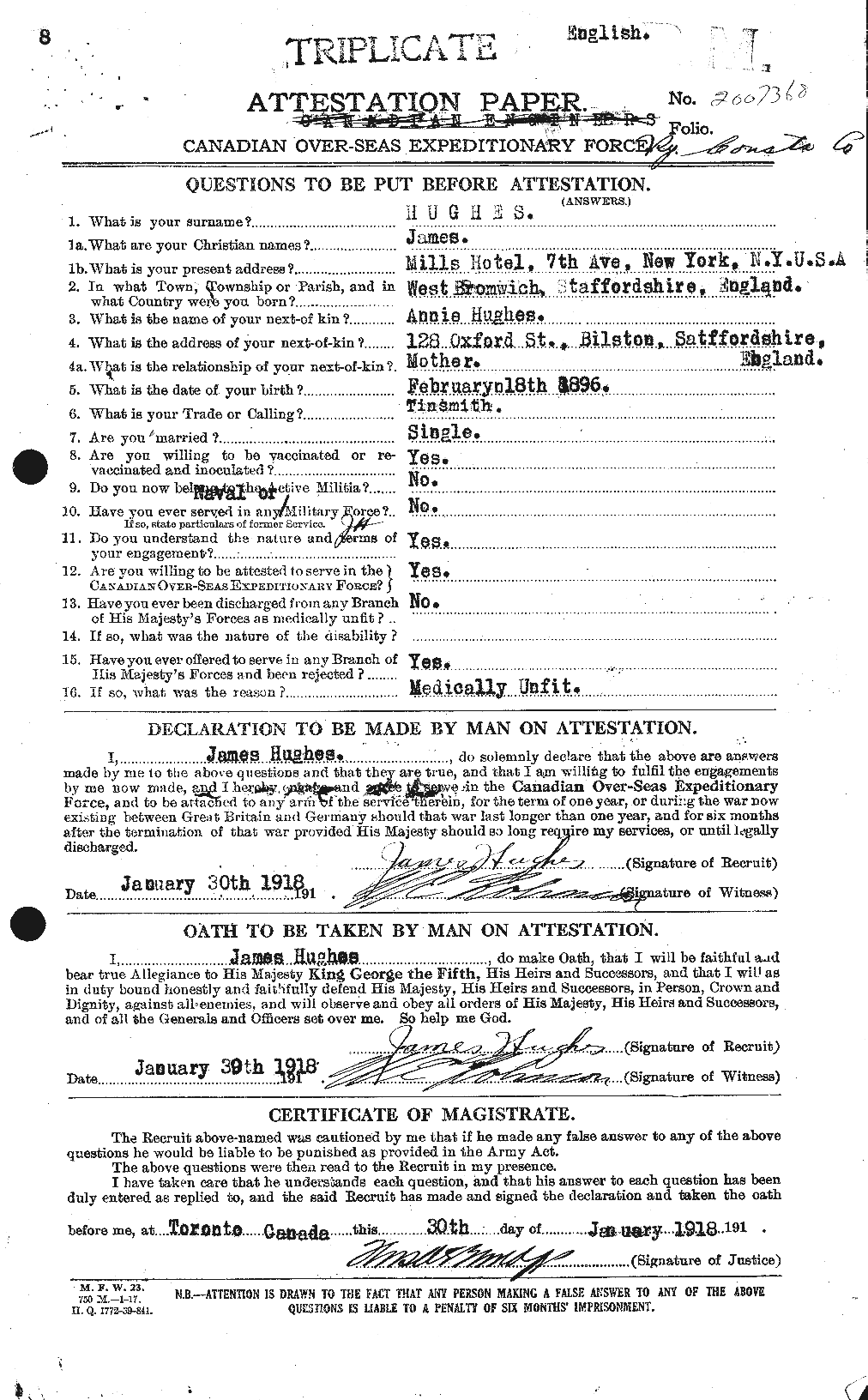 Dossiers du Personnel de la Première Guerre mondiale - CEC 403952a