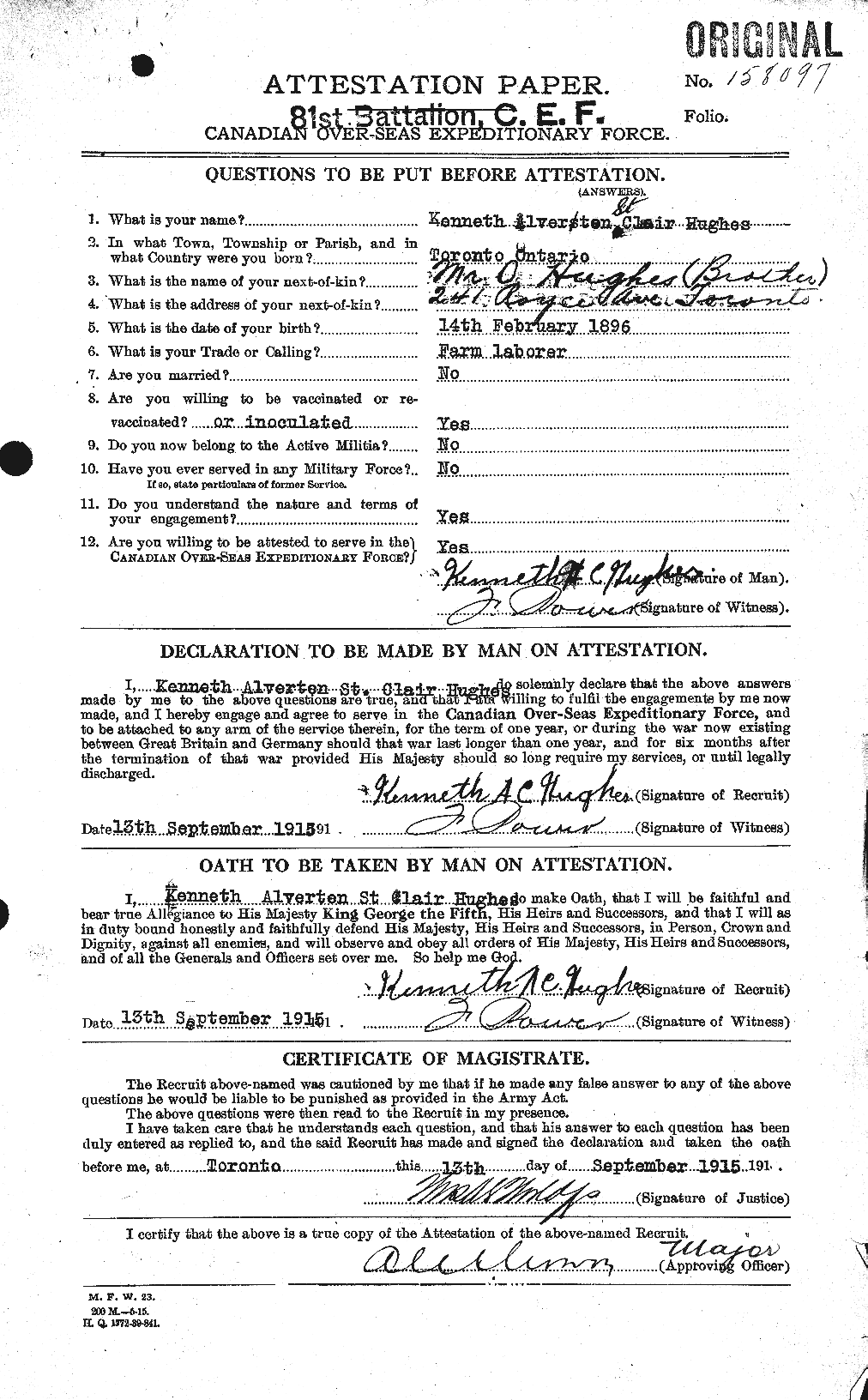 Dossiers du Personnel de la Première Guerre mondiale - CEC 404092a