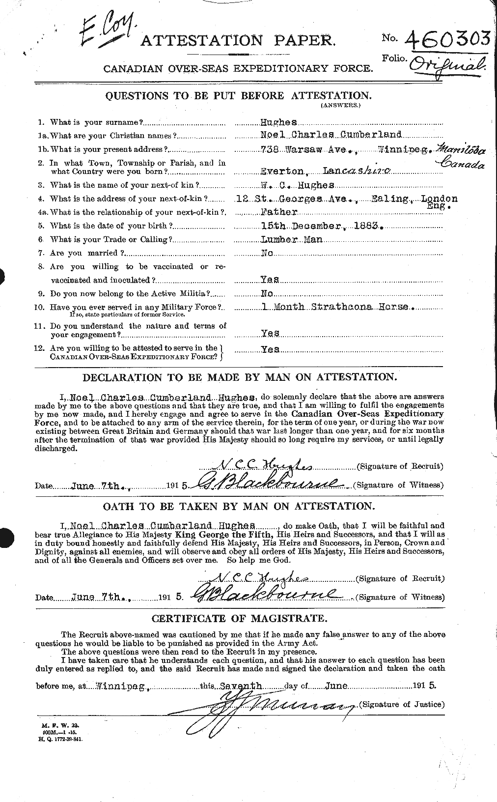 Dossiers du Personnel de la Première Guerre mondiale - CEC 404129a