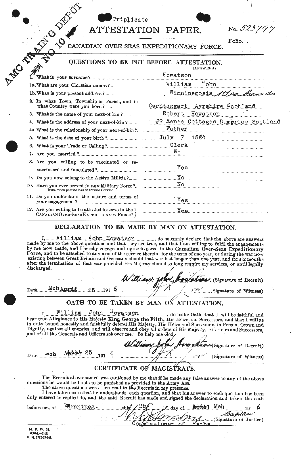 Dossiers du Personnel de la Première Guerre mondiale - CEC 405202a