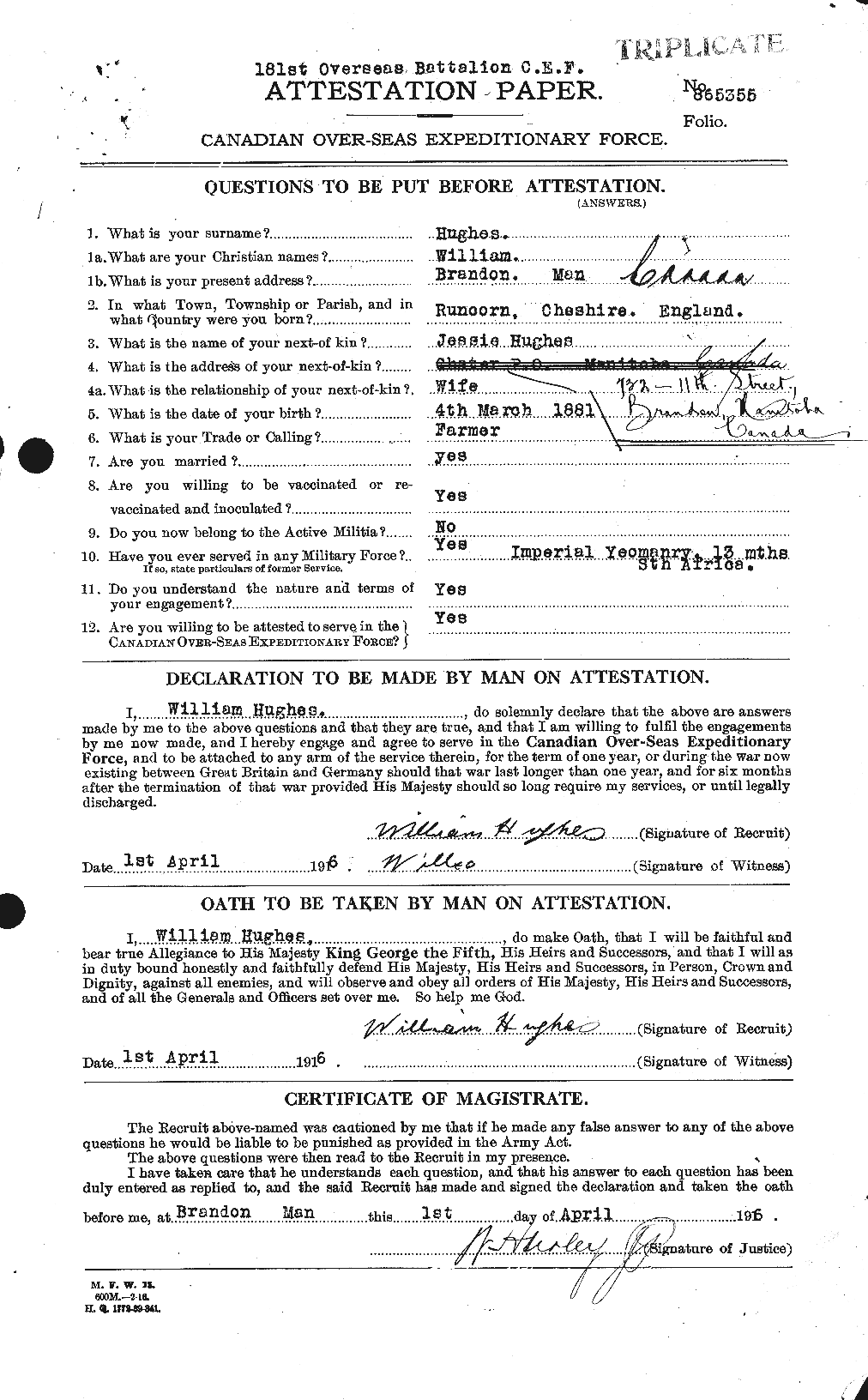 Personnel Records of the First World War - CEF 405878a