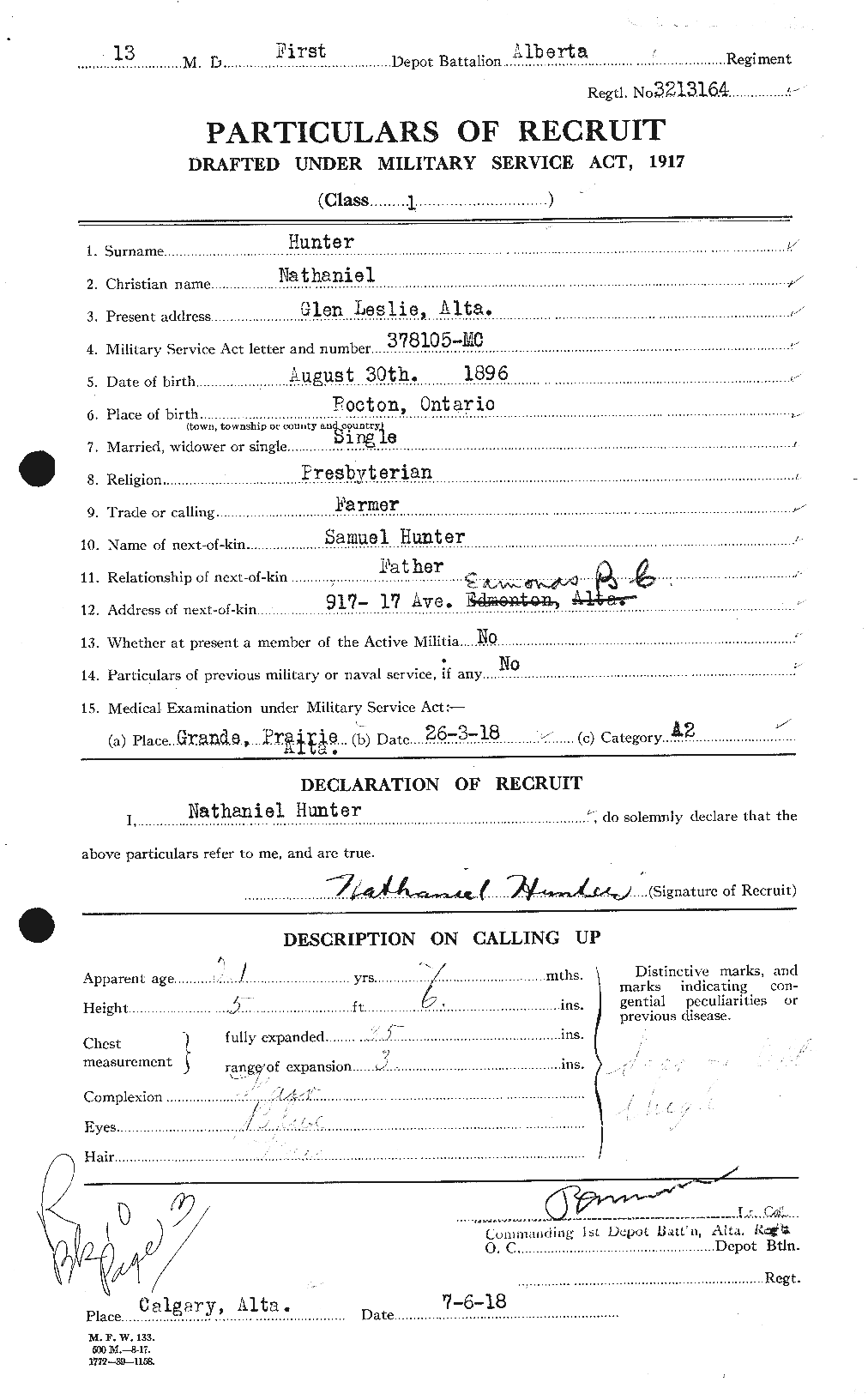 Dossiers du Personnel de la Première Guerre mondiale - CEC 406422a