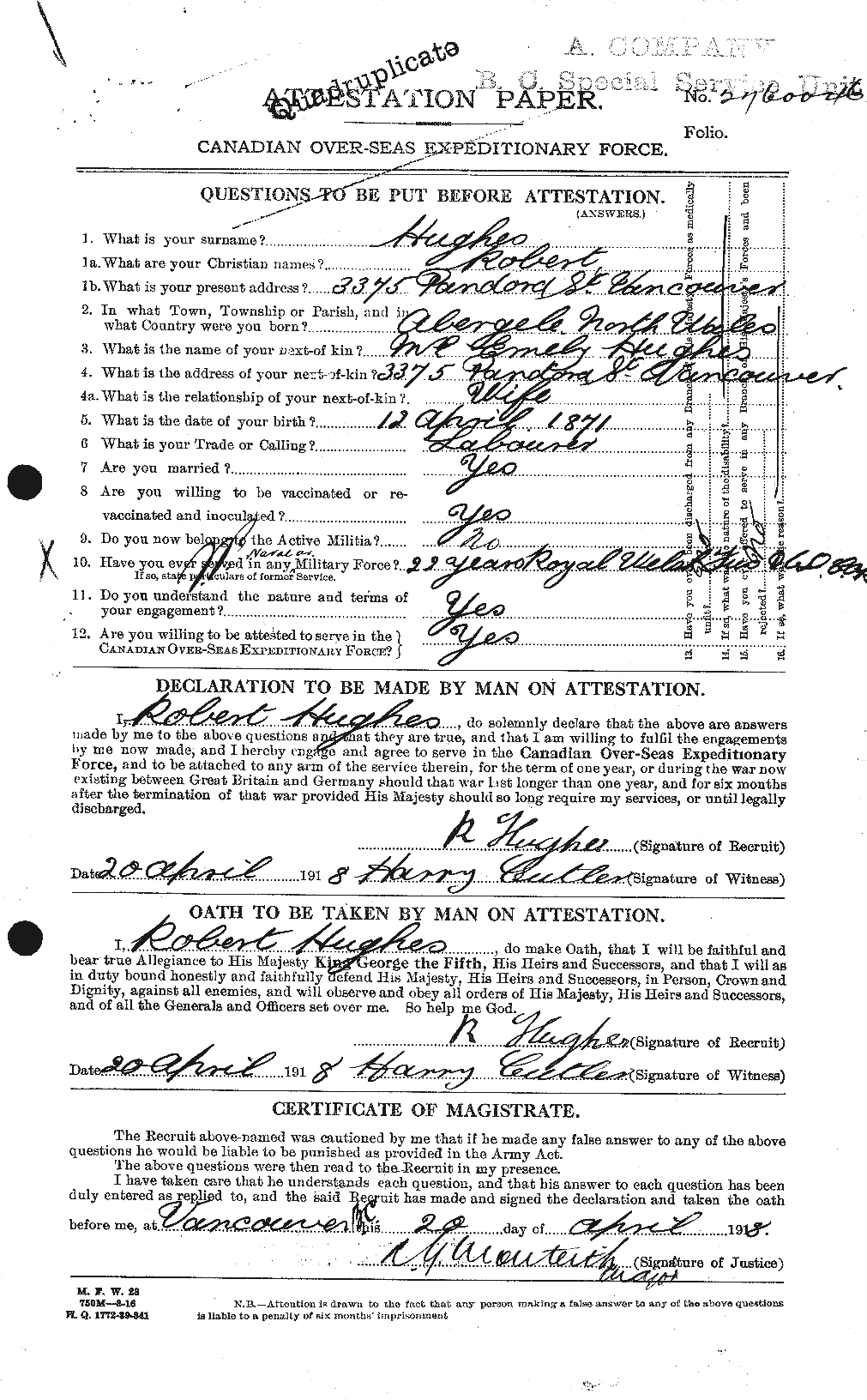 Personnel Records of the First World War - CEF 406602a