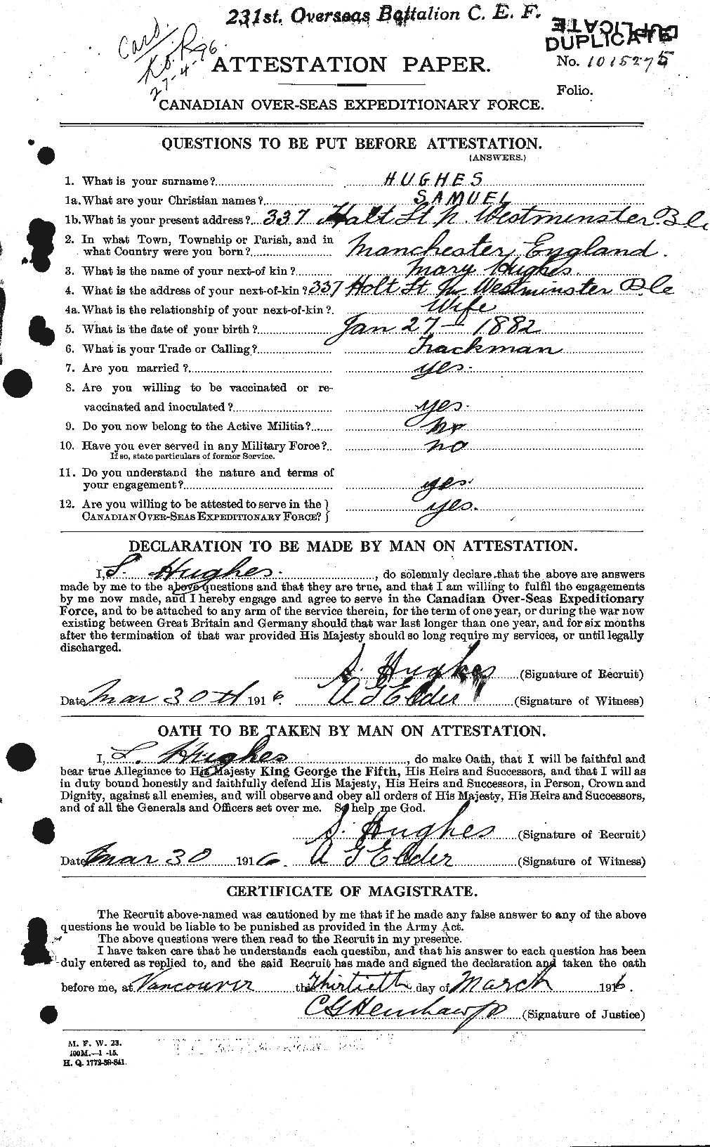 Personnel Records of the First World War - CEF 406633a