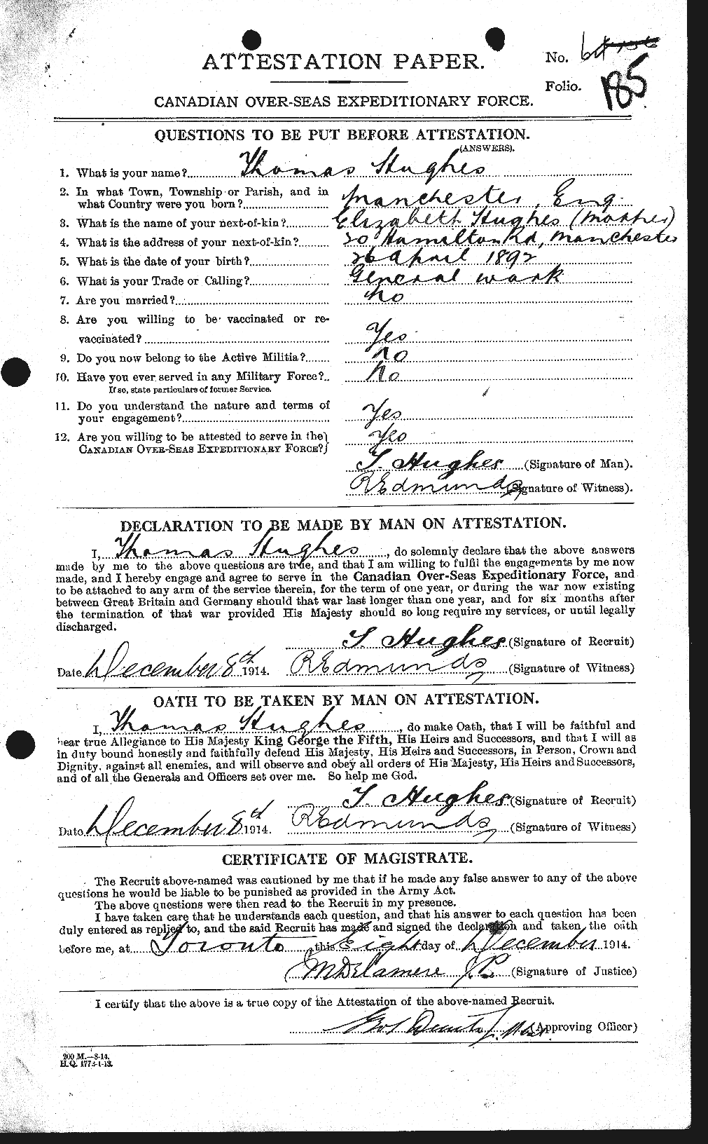 Personnel Records of the First World War - CEF 406667a