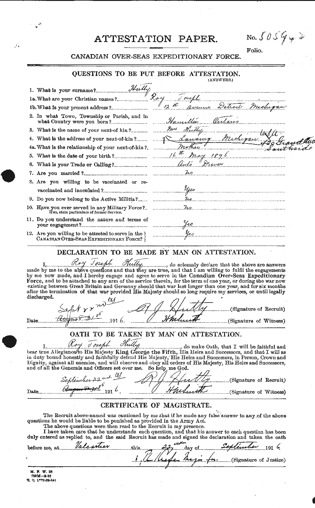 Personnel Records of the First World War - CEF 406992a