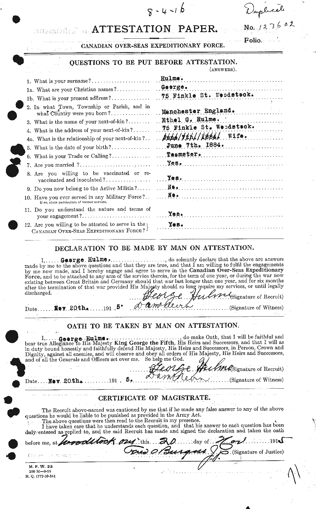 Personnel Records of the First World War - CEF 407101a