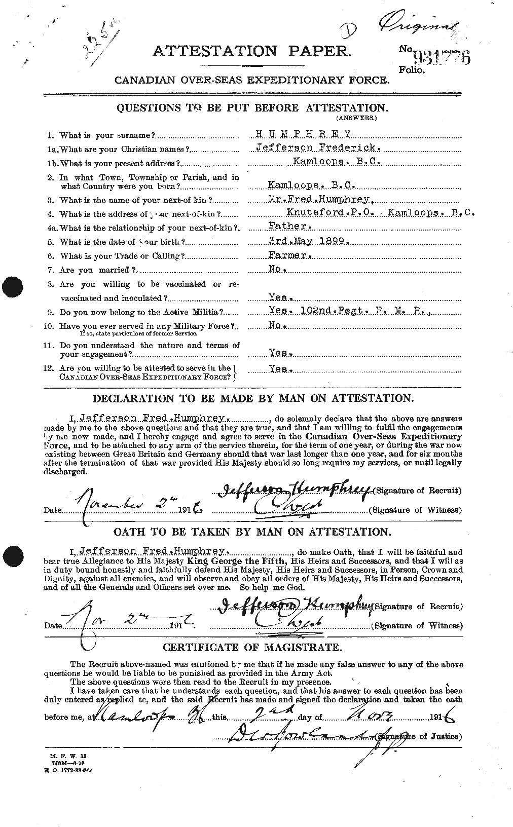Dossiers du Personnel de la Première Guerre mondiale - CEC 407413a