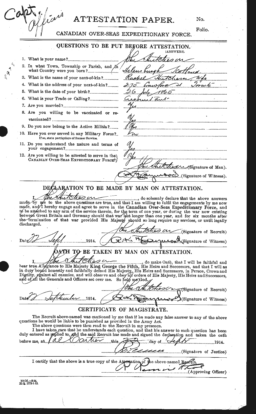 Dossiers du Personnel de la Première Guerre mondiale - CEC 407976a