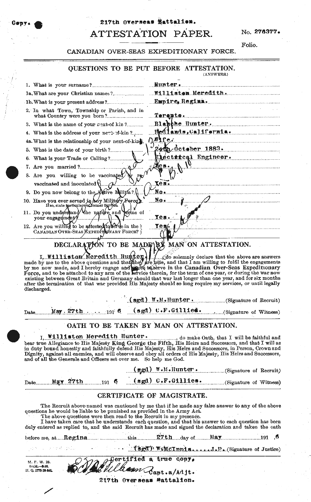 Dossiers du Personnel de la Première Guerre mondiale - CEC 408240a