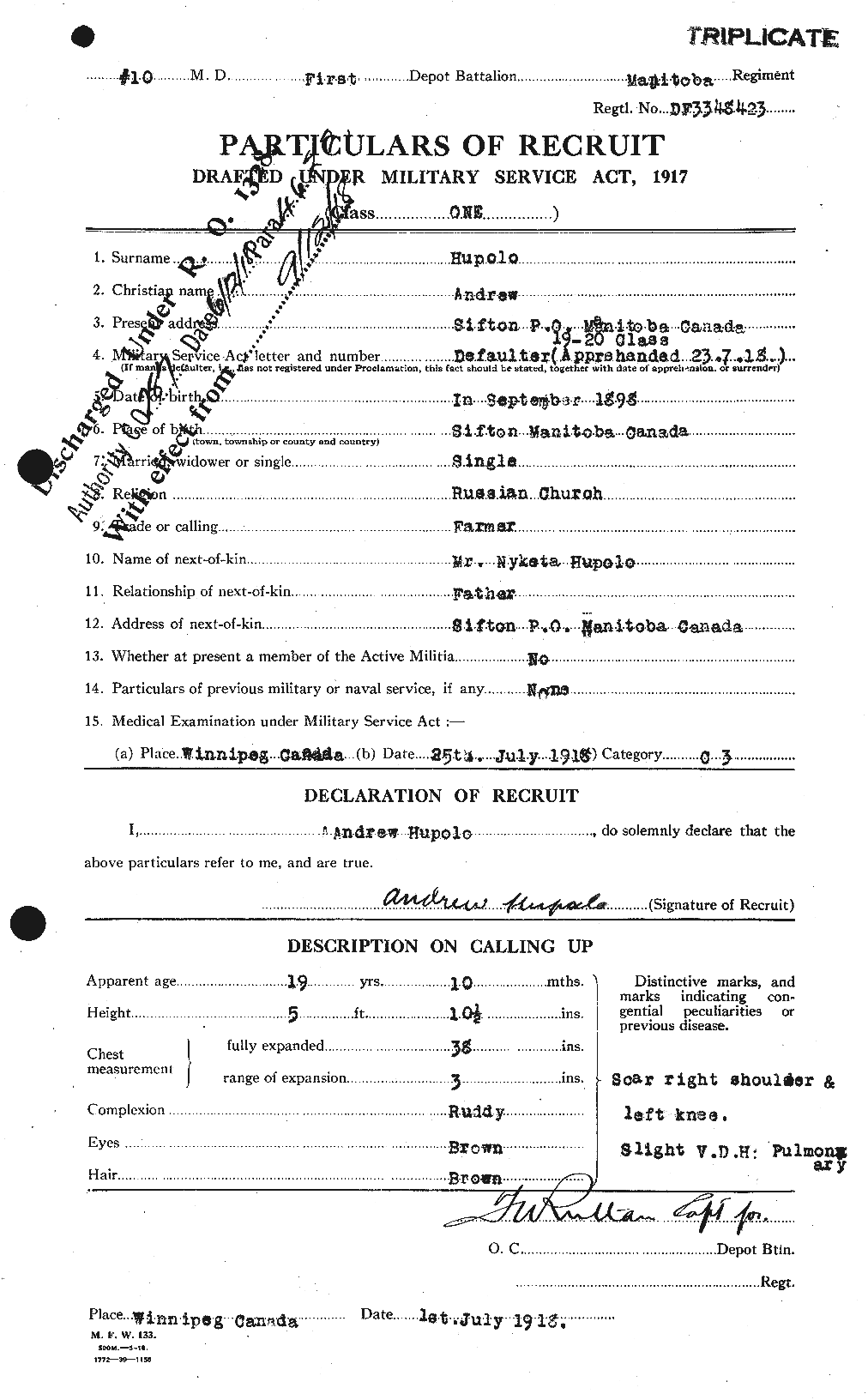 Dossiers du Personnel de la Première Guerre mondiale - CEC 408396a