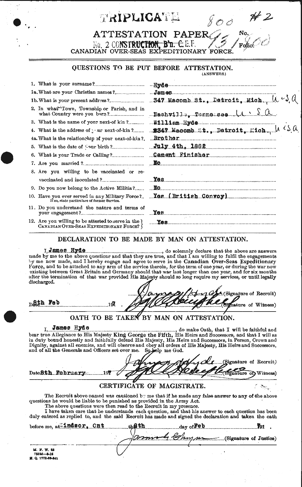 Dossiers du Personnel de la Première Guerre mondiale - CEC 408701a