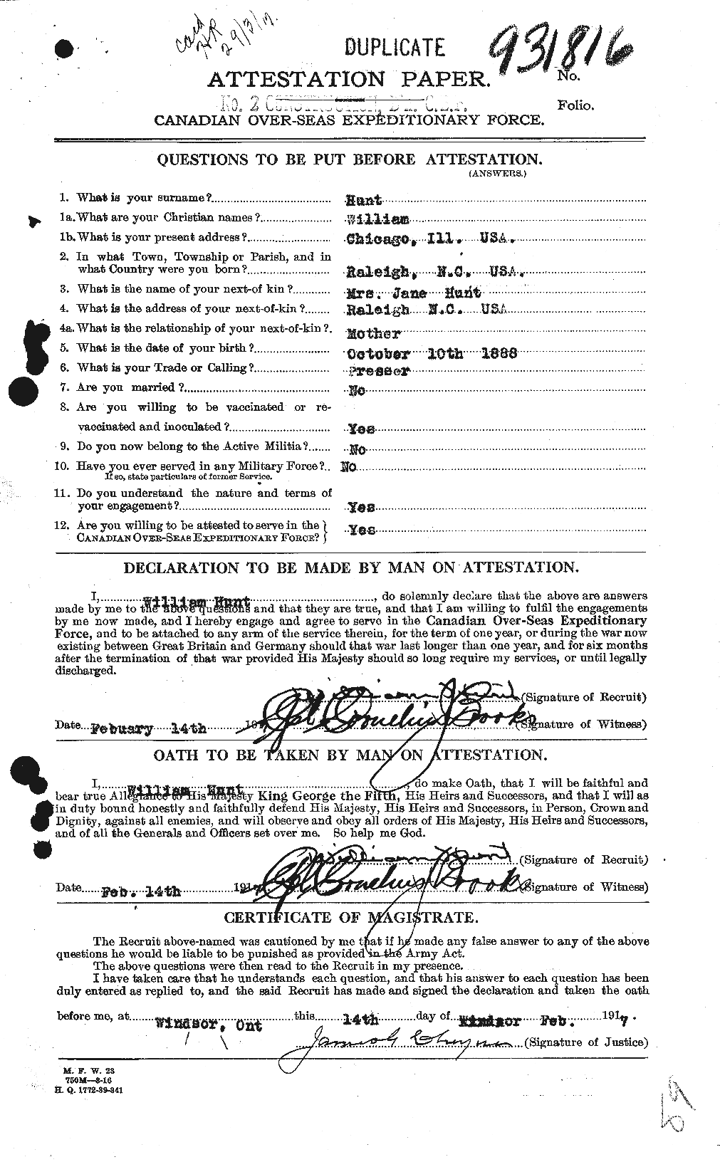 Dossiers du Personnel de la Première Guerre mondiale - CEC 408901a
