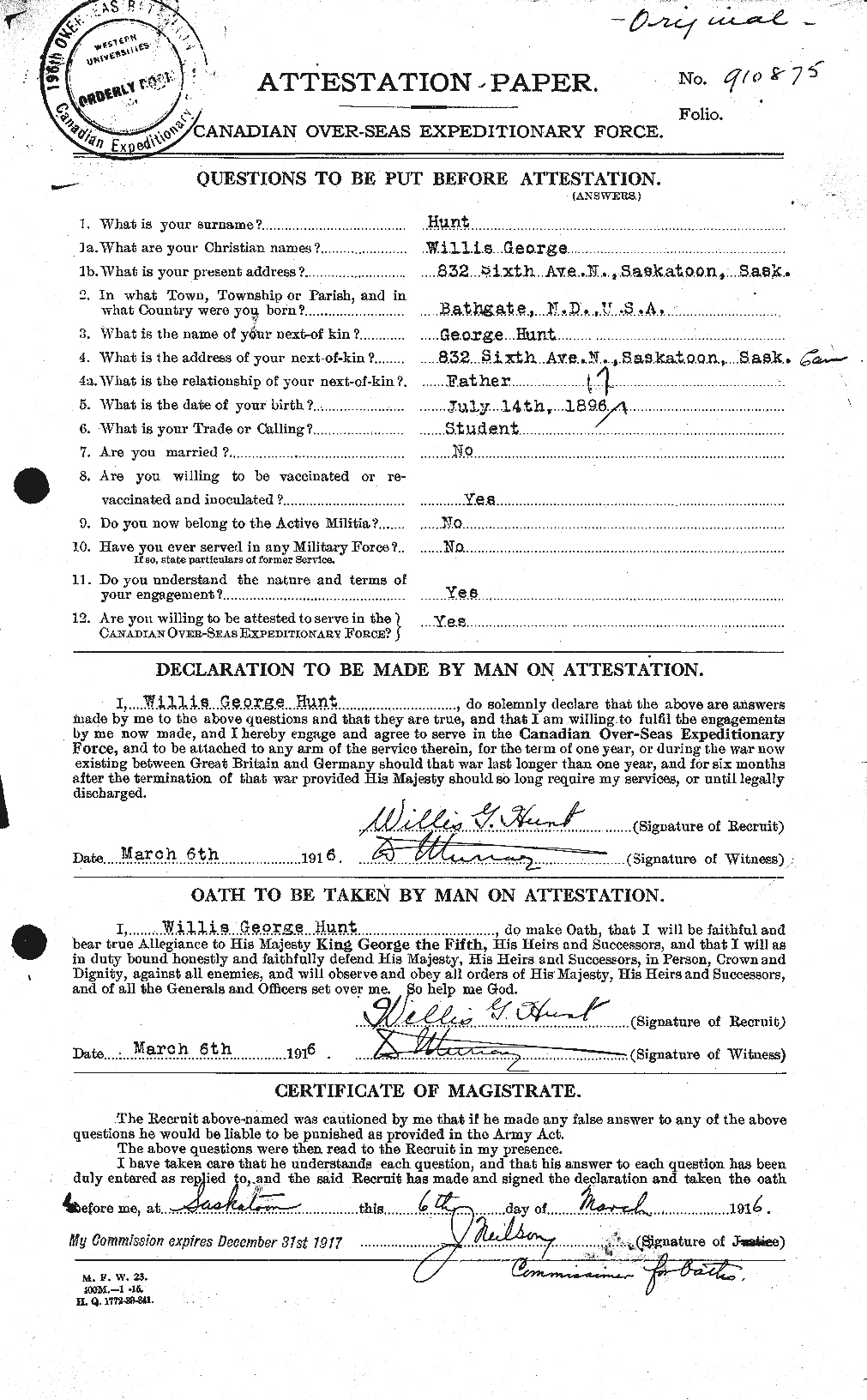 Personnel Records of the First World War - CEF 408937a