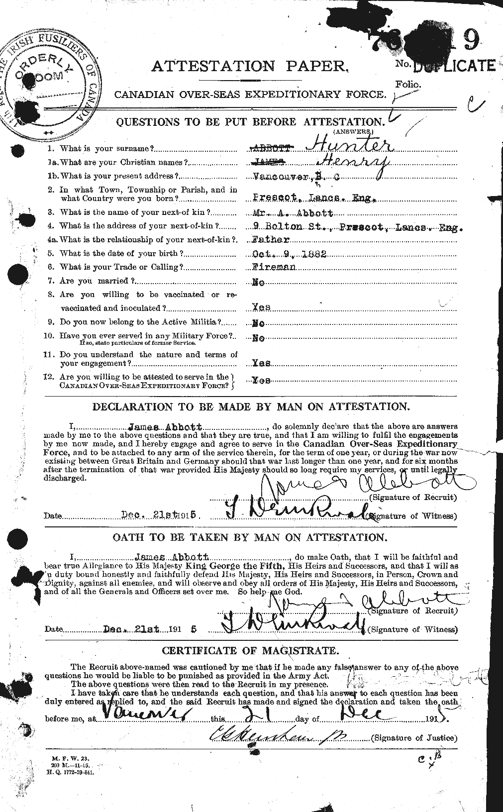 Personnel Records of the First World War - CEF 409190a