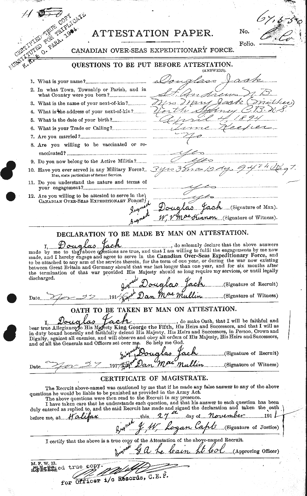 Personnel Records of the First World War - CEF 409693a