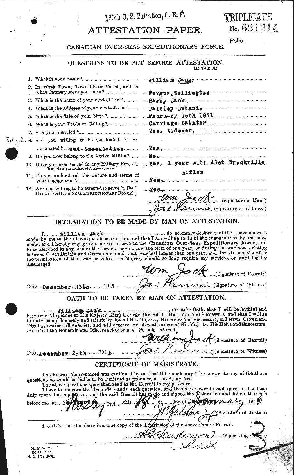 Dossiers du Personnel de la Première Guerre mondiale - CEC 409772a