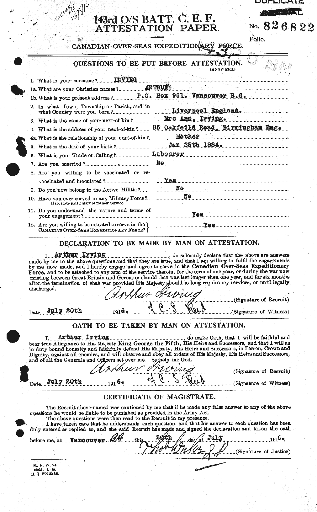 Personnel Records of the First World War - CEF 410607a