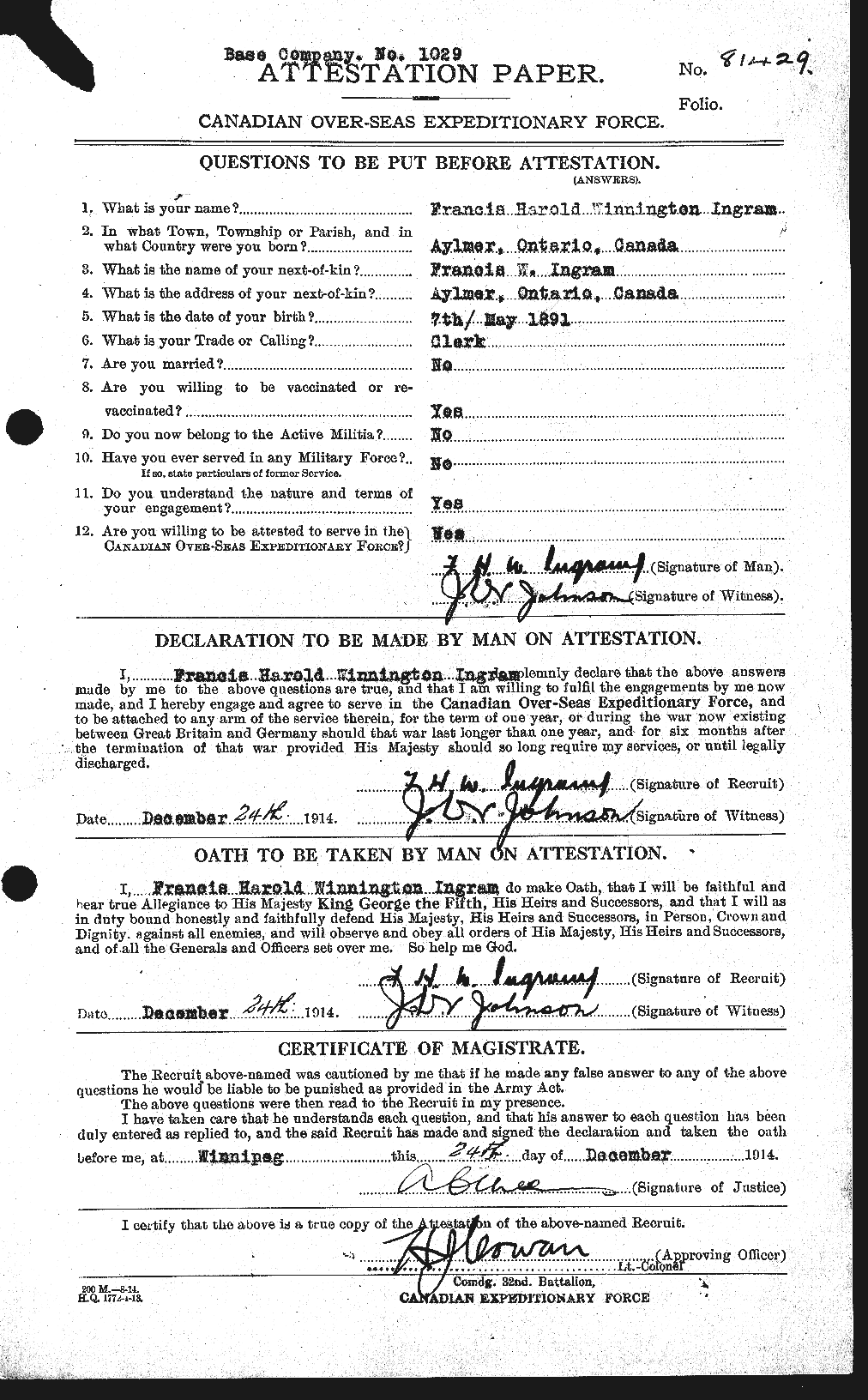 Personnel Records of the First World War - CEF 411126a