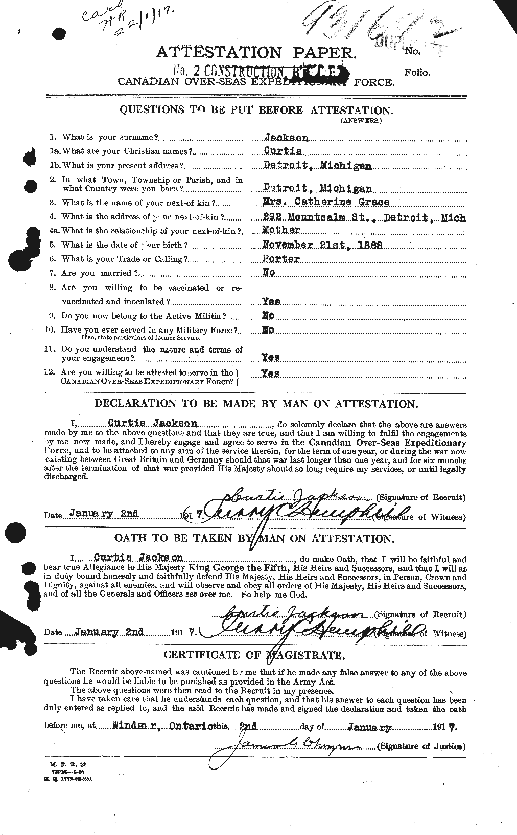 Dossiers du Personnel de la Première Guerre mondiale - CEC 411854a