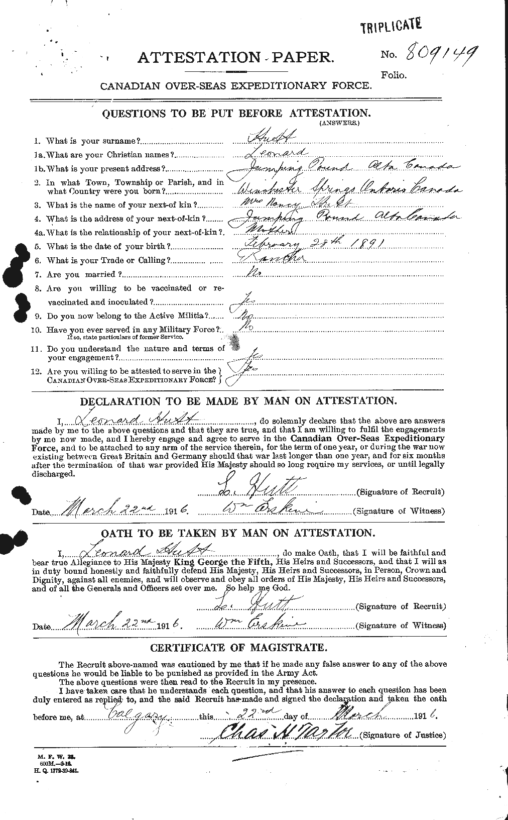 Dossiers du Personnel de la Première Guerre mondiale - CEC 411947a