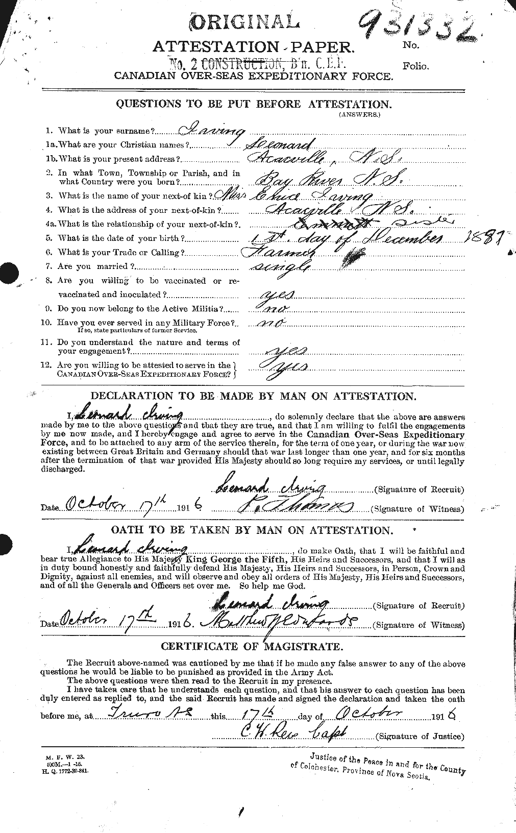 Personnel Records of the First World War - CEF 412696a