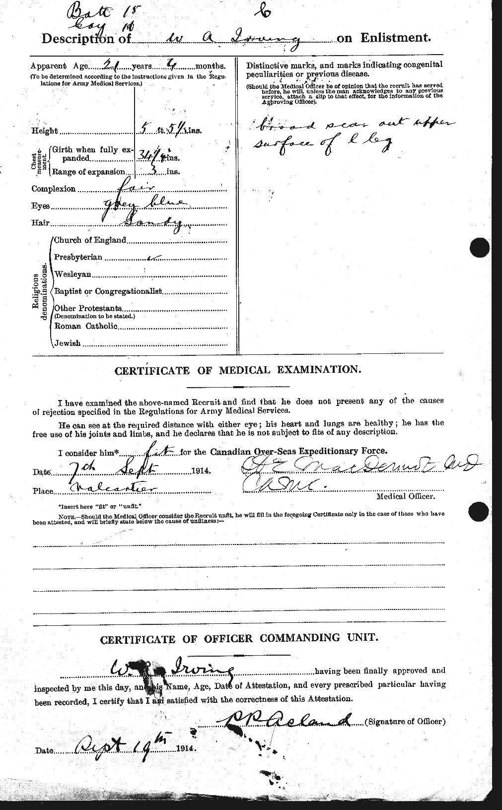 Dossiers du Personnel de la Première Guerre mondiale - CEC 412742b