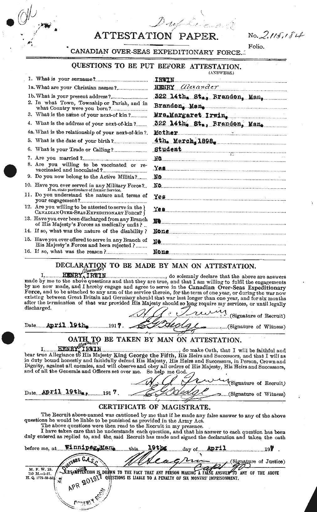 Personnel Records of the First World War - CEF 412872a