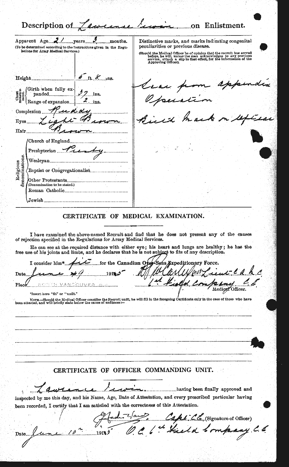 Dossiers du Personnel de la Première Guerre mondiale - CEC 412950b