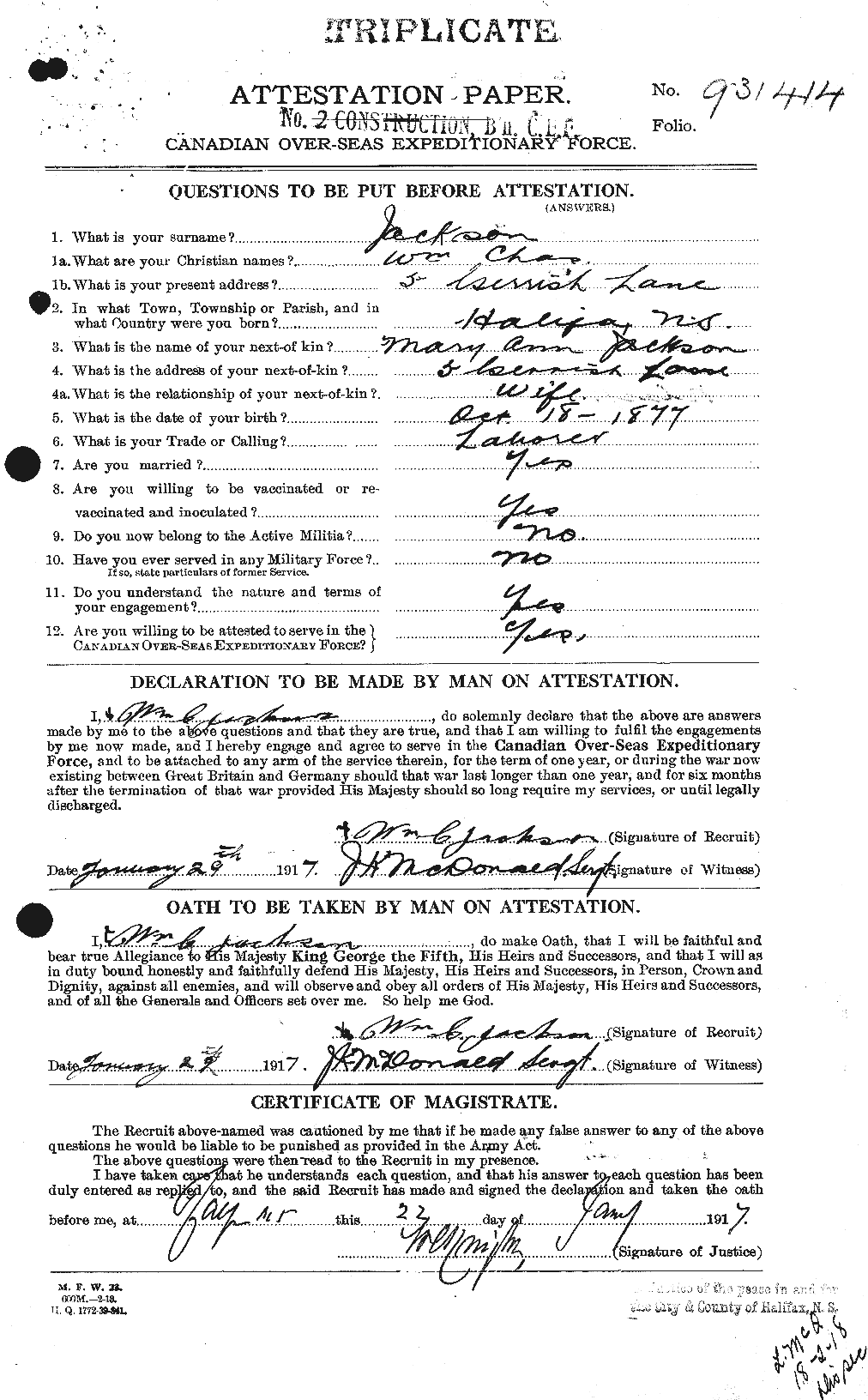 Dossiers du Personnel de la Première Guerre mondiale - CEC 412991a