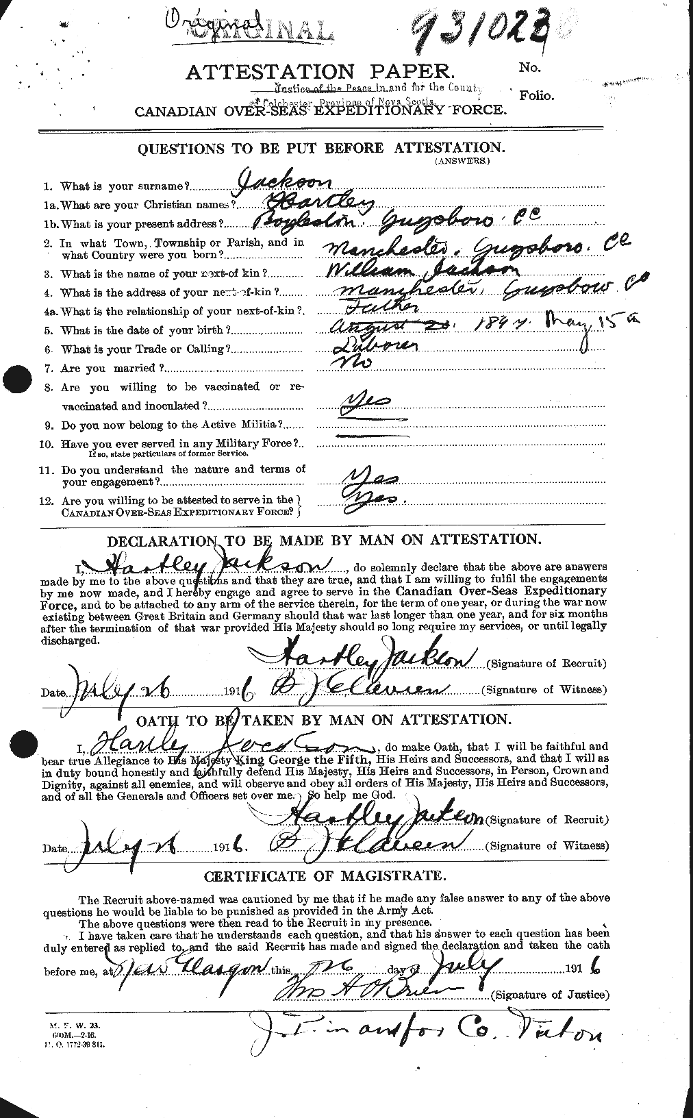 Dossiers du Personnel de la Première Guerre mondiale - CEC 413643a