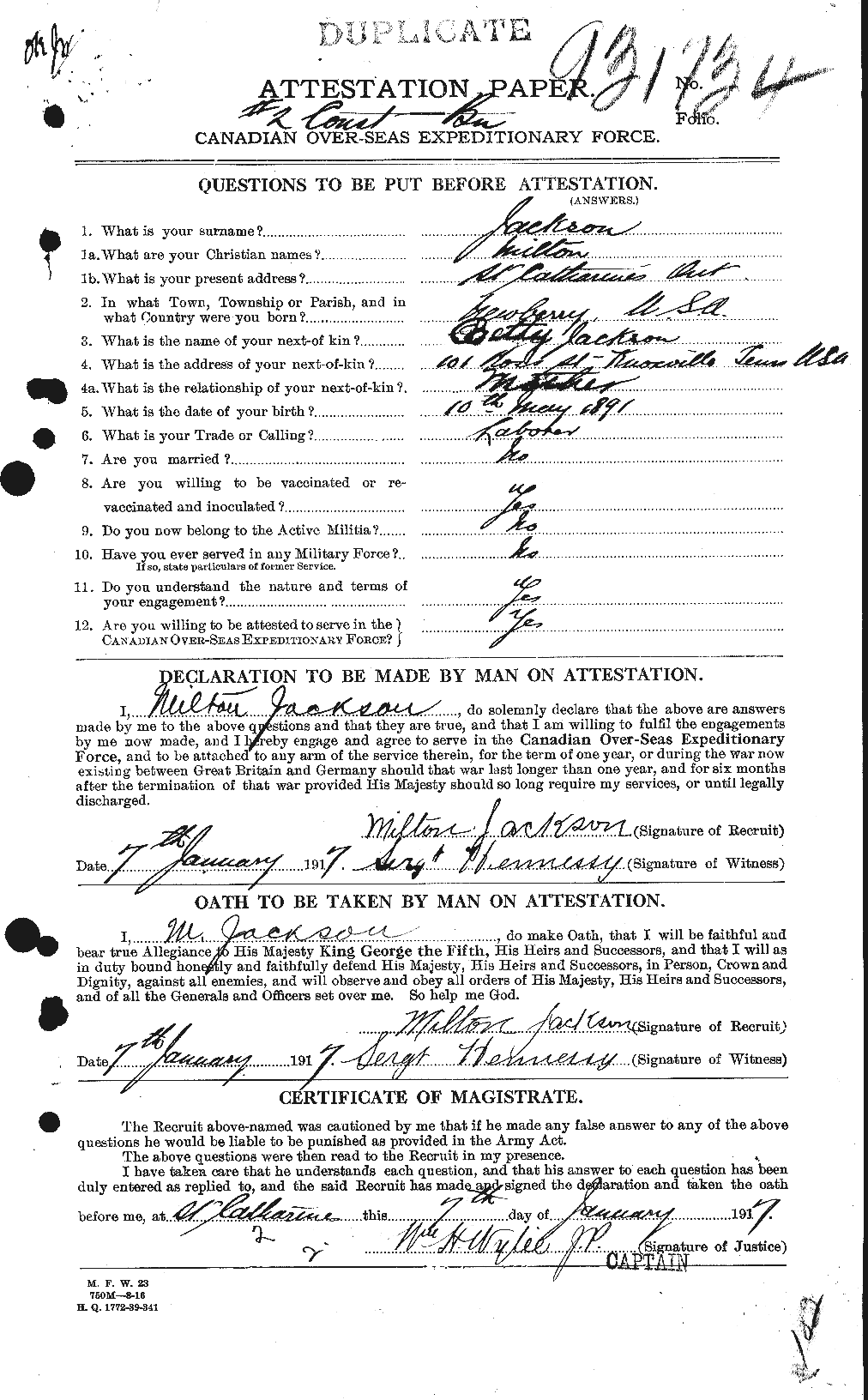 Dossiers du Personnel de la Première Guerre mondiale - CEC 414432a