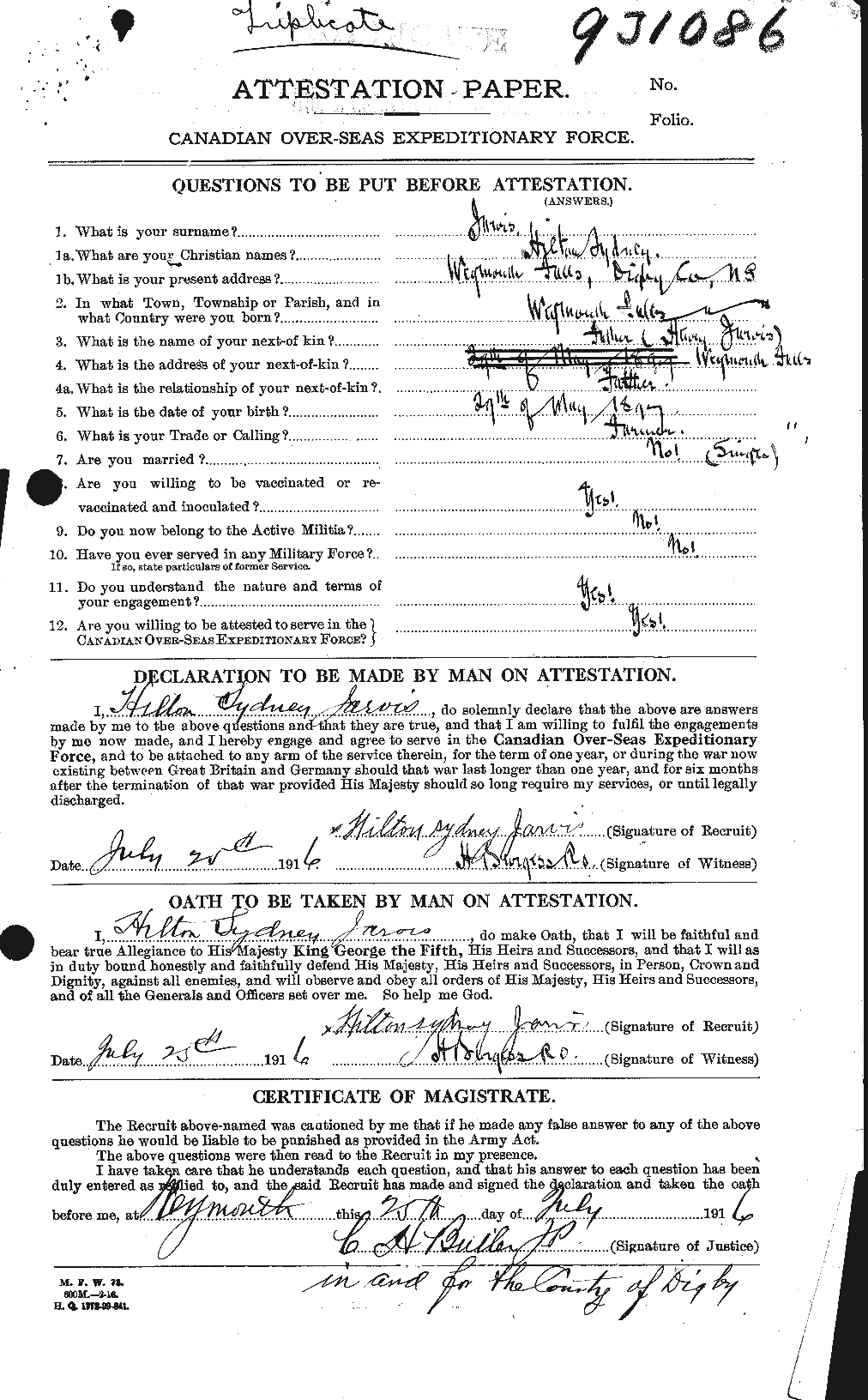 Dossiers du Personnel de la Première Guerre mondiale - CEC 414737a