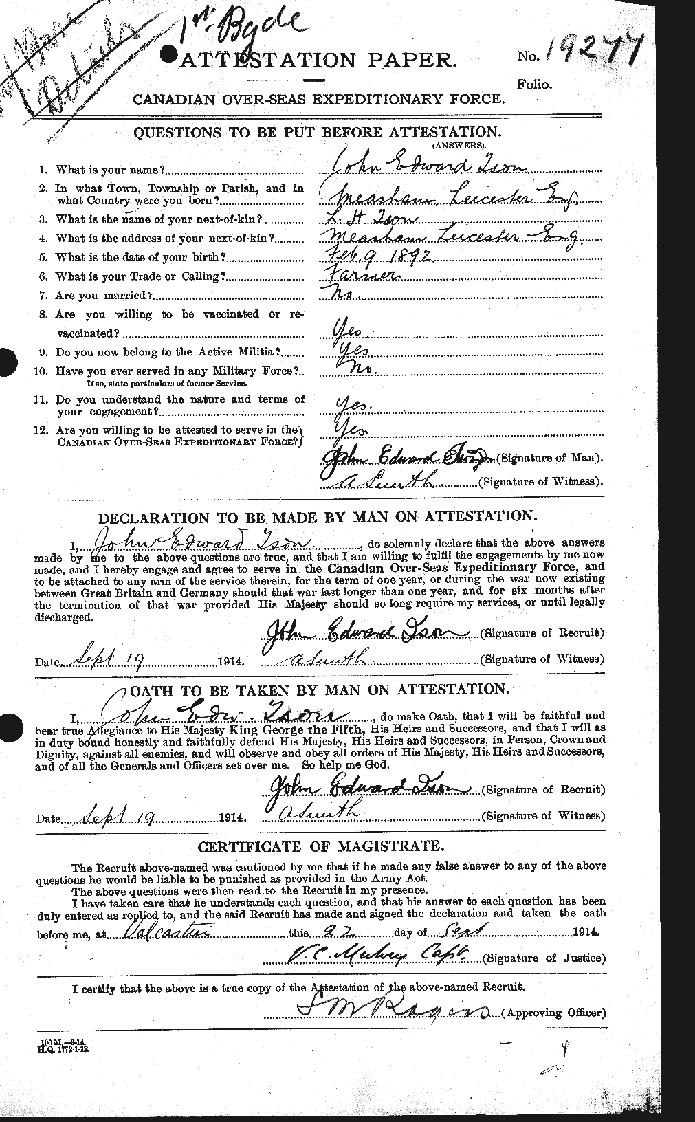Personnel Records of the First World War - CEF 415001a