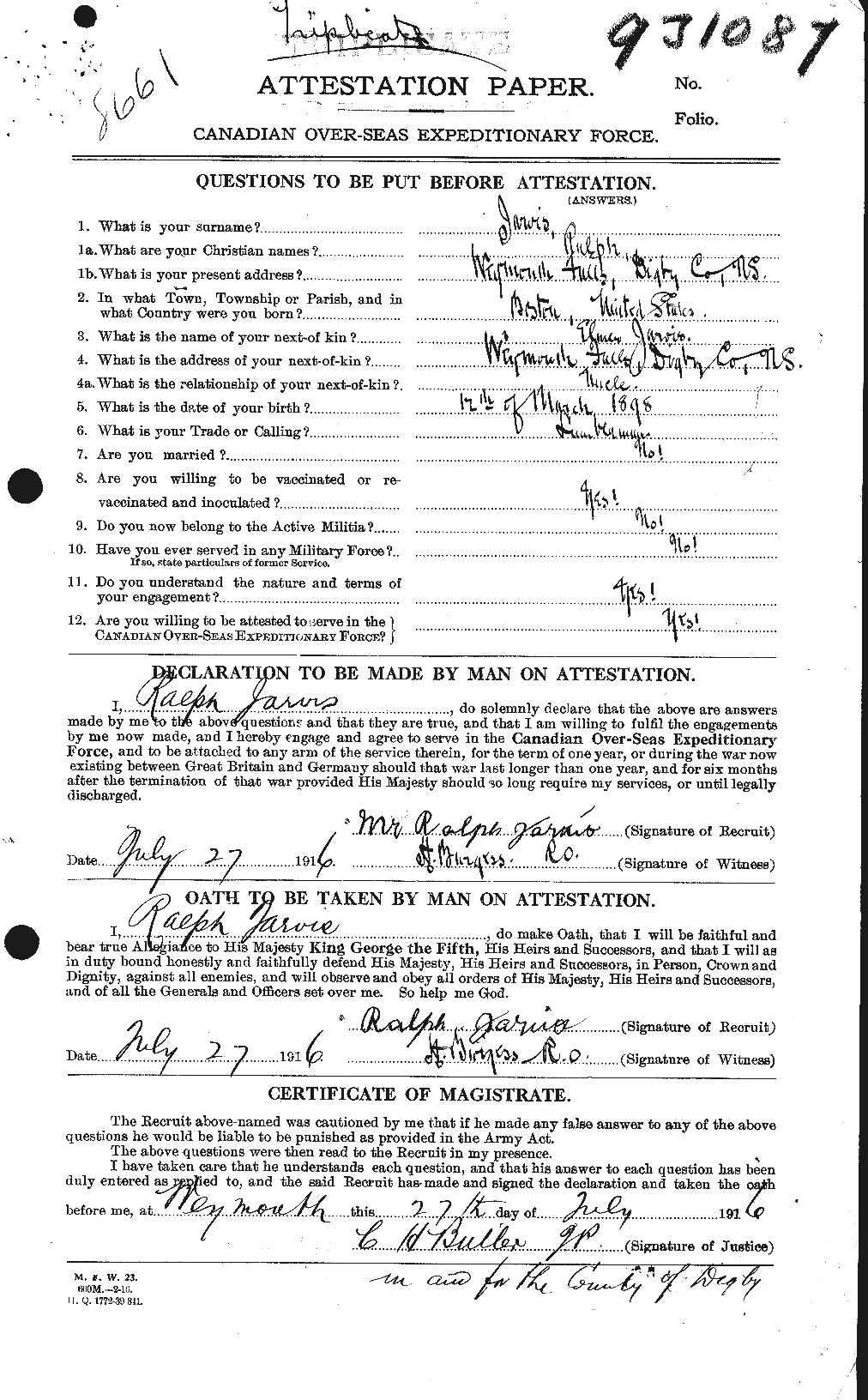 Dossiers du Personnel de la Première Guerre mondiale - CEC 415844a