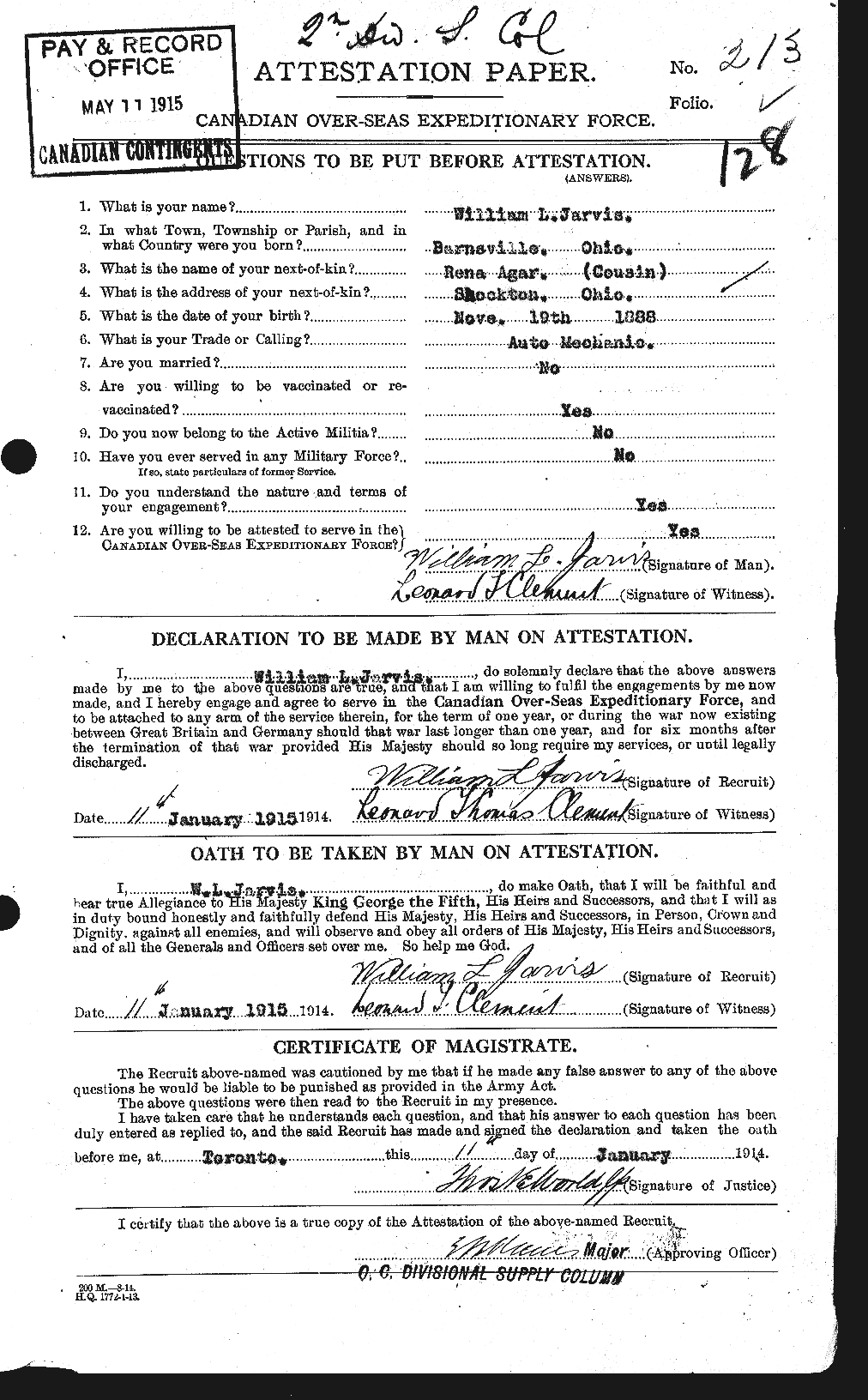 Dossiers du Personnel de la Première Guerre mondiale - CEC 415891a