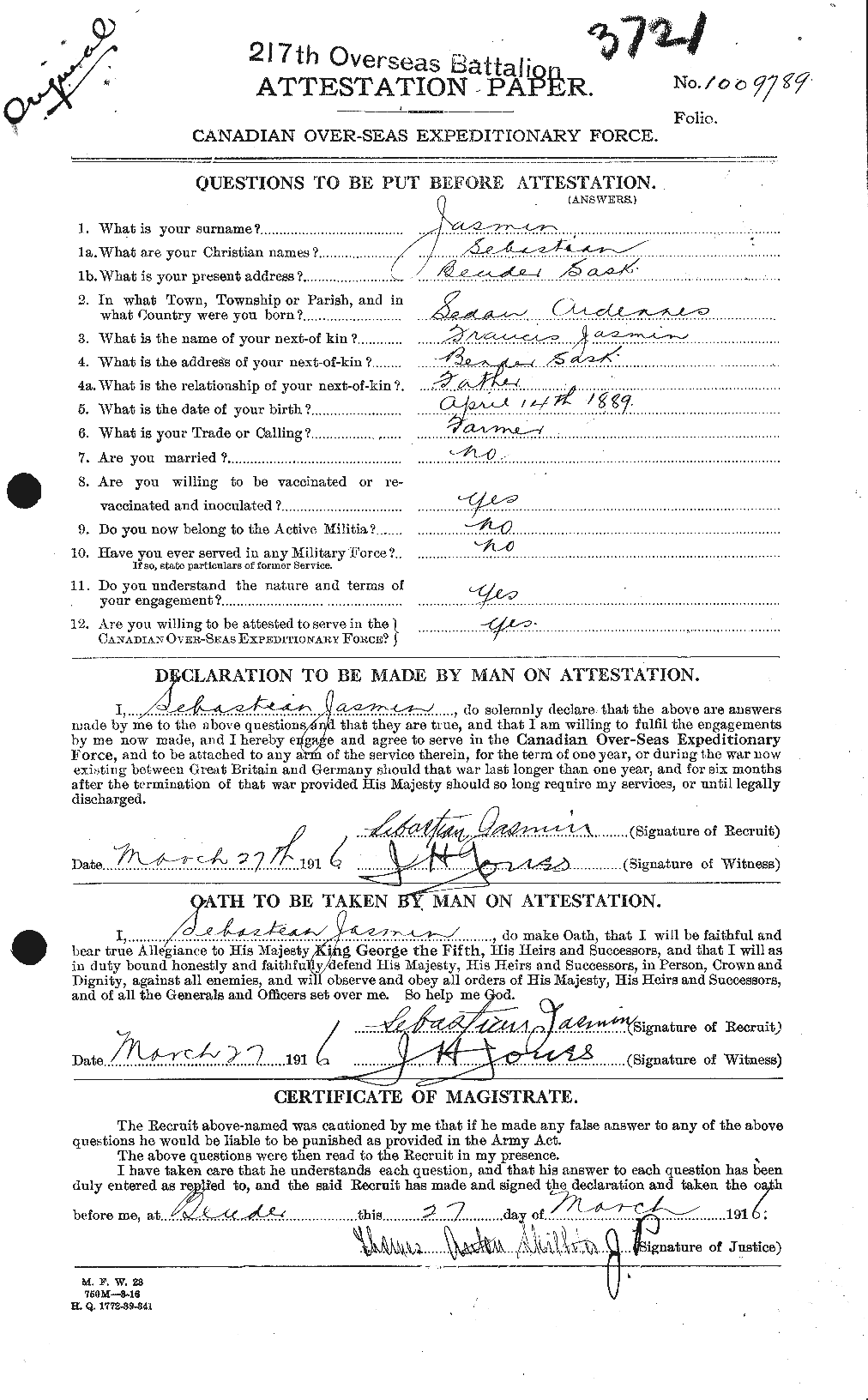 Dossiers du Personnel de la Première Guerre mondiale - CEC 415928a
