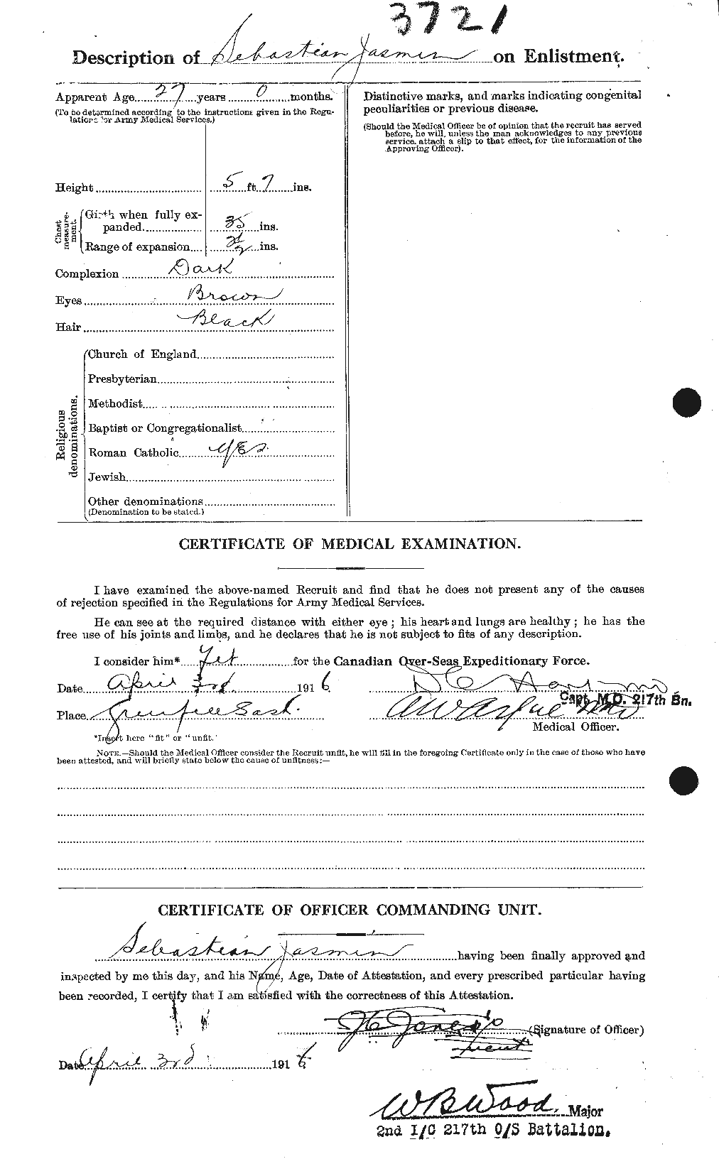 Dossiers du Personnel de la Première Guerre mondiale - CEC 415928b