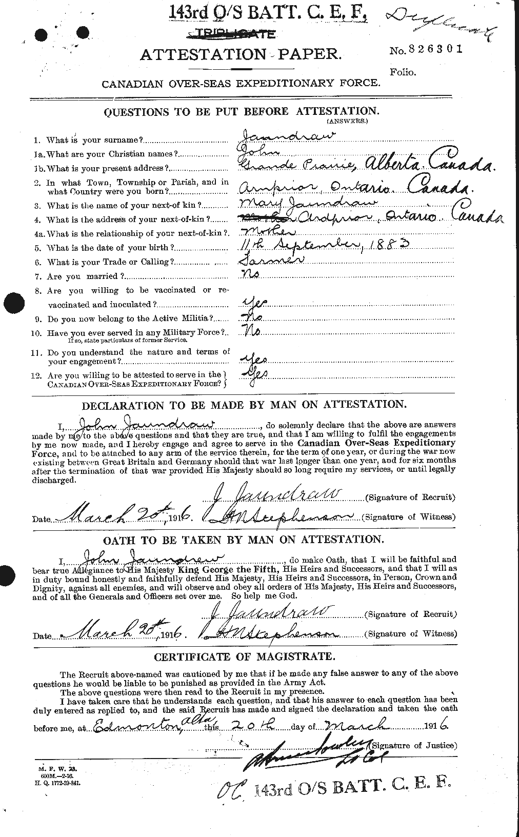 Dossiers du Personnel de la Première Guerre mondiale - CEC 415961a
