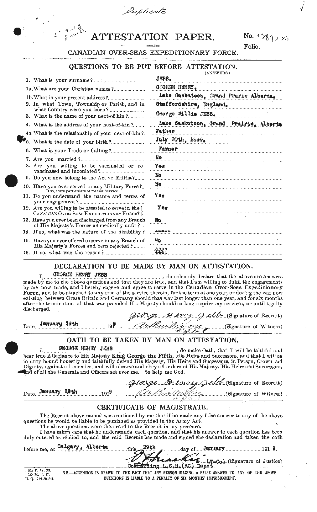 Dossiers du Personnel de la Première Guerre mondiale - CEC 416155a