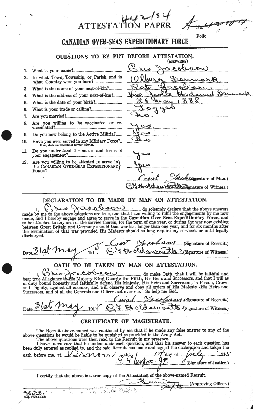 Personnel Records of the First World War - CEF 416952a