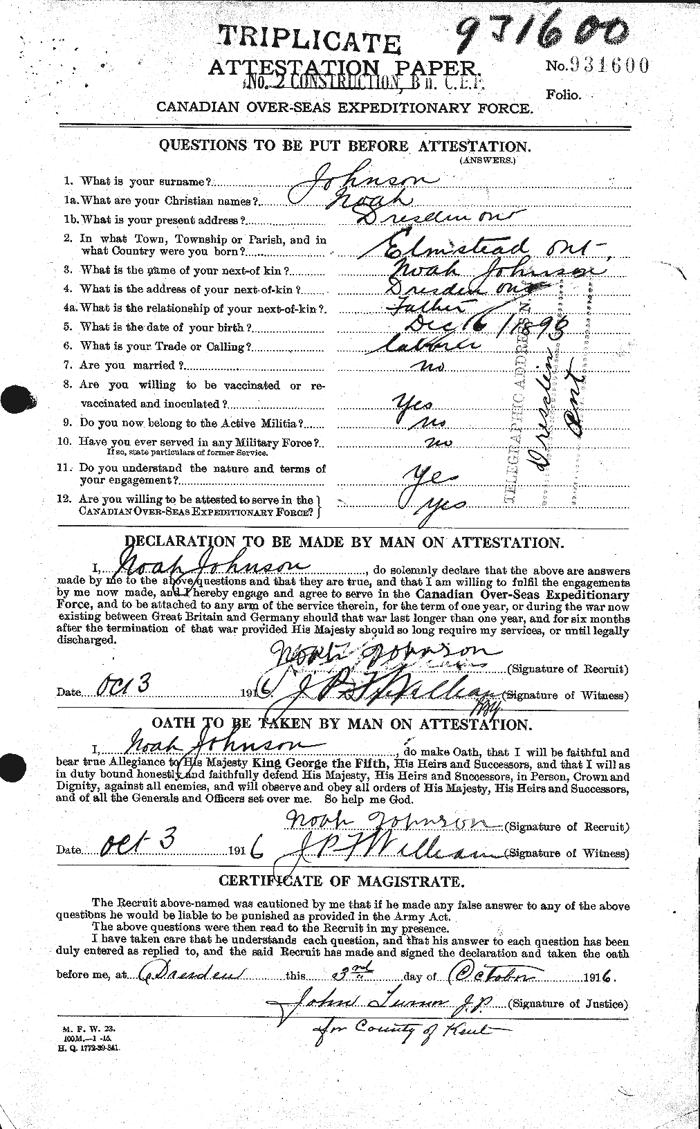 Dossiers du Personnel de la Première Guerre mondiale - CEC 417183a