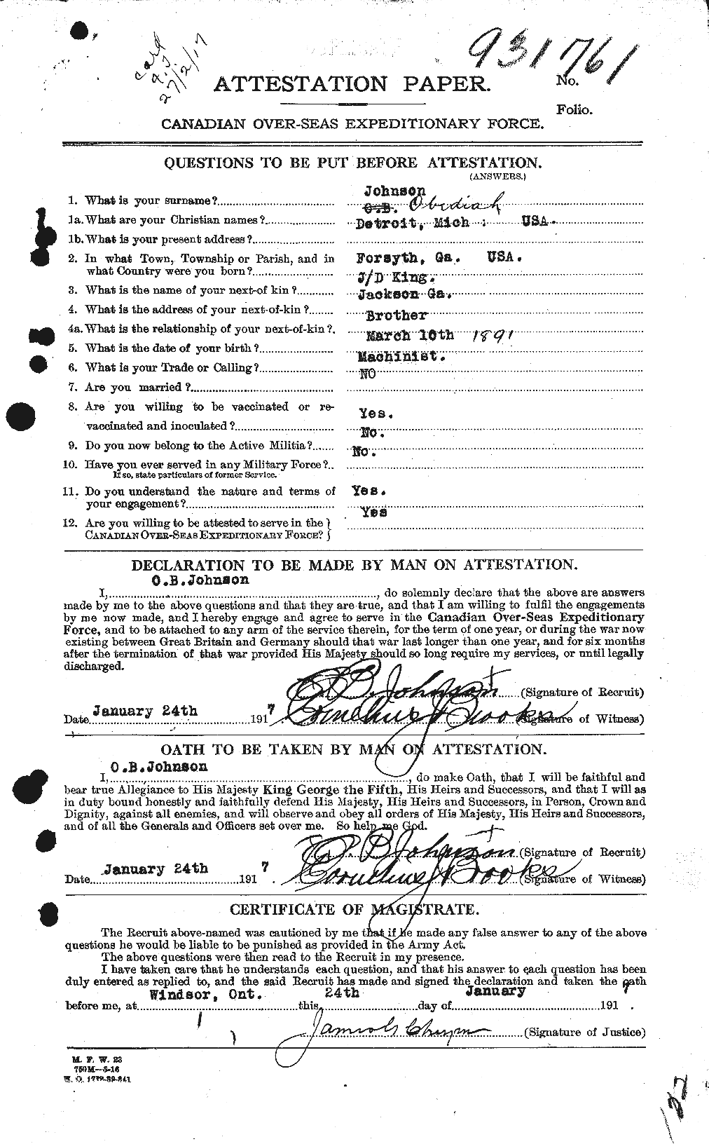 Dossiers du Personnel de la Première Guerre mondiale - CEC 417191a