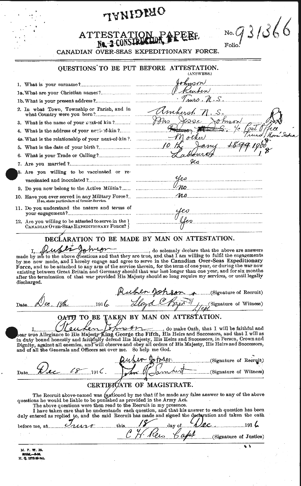 Dossiers du Personnel de la Première Guerre mondiale - CEC 417327a