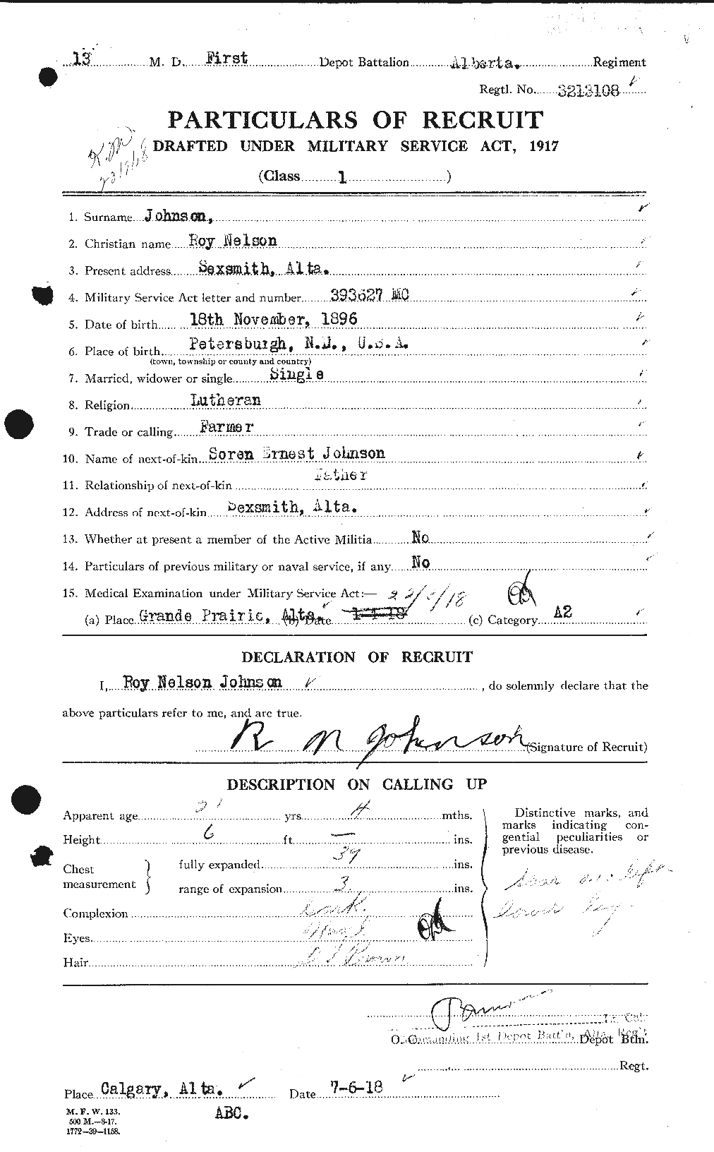 Dossiers du Personnel de la Première Guerre mondiale - CEC 417407a