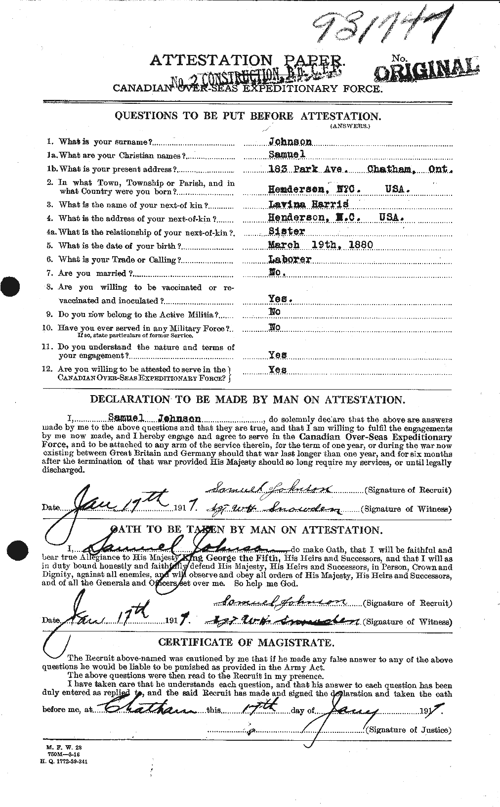 Dossiers du Personnel de la Première Guerre mondiale - CEC 417424a