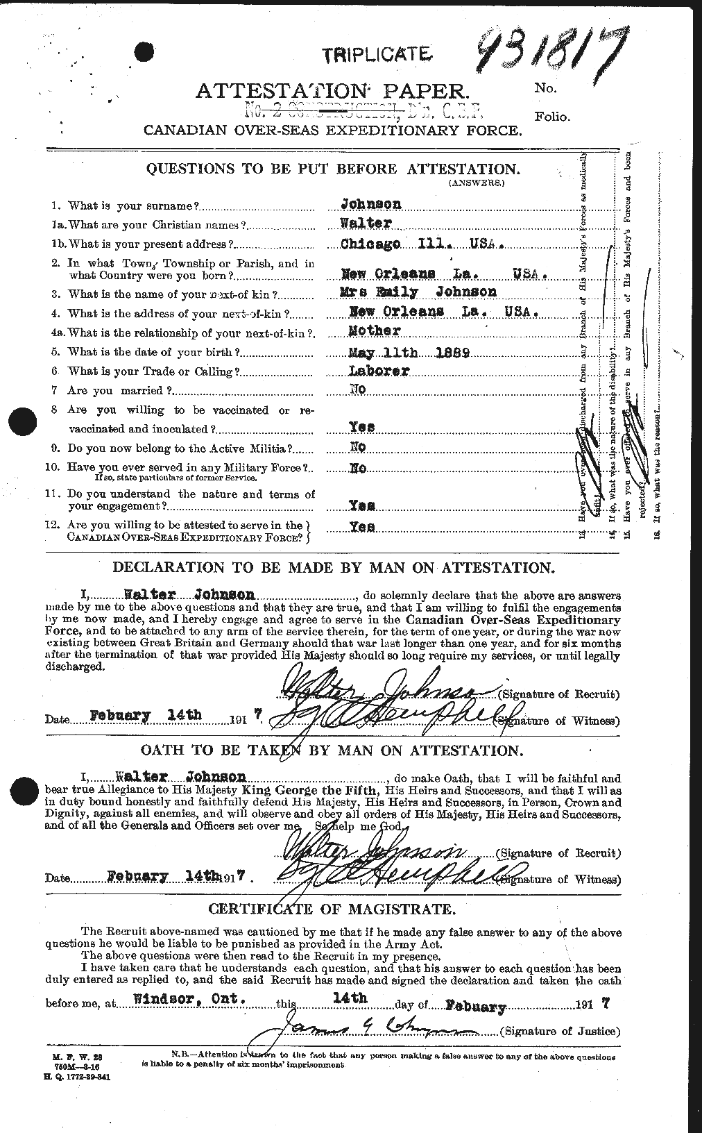 Dossiers du Personnel de la Première Guerre mondiale - CEC 417581a