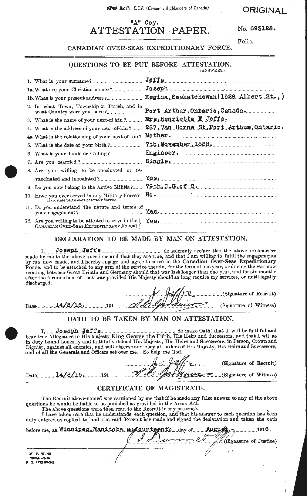 Dossiers du Personnel de la Première Guerre mondiale - CEC 418003a