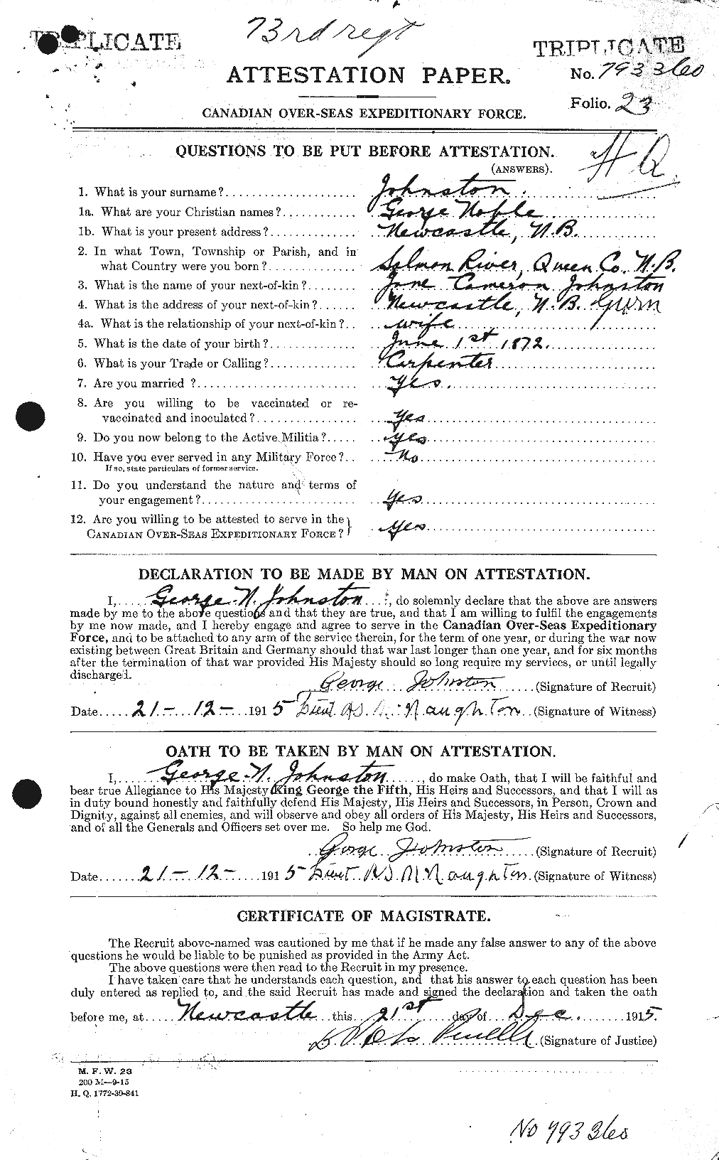 Dossiers du Personnel de la Première Guerre mondiale - CEC 419441a